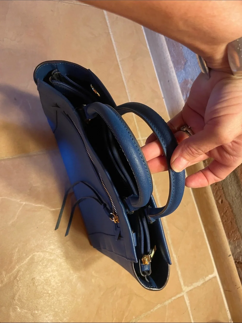 Rebecca Minkoff blue Saffiano leather tote